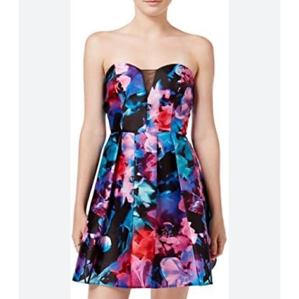 B. Darlin A-Line Formal Dress Black Pink Multicolor Floral Short Junior Size 5/6